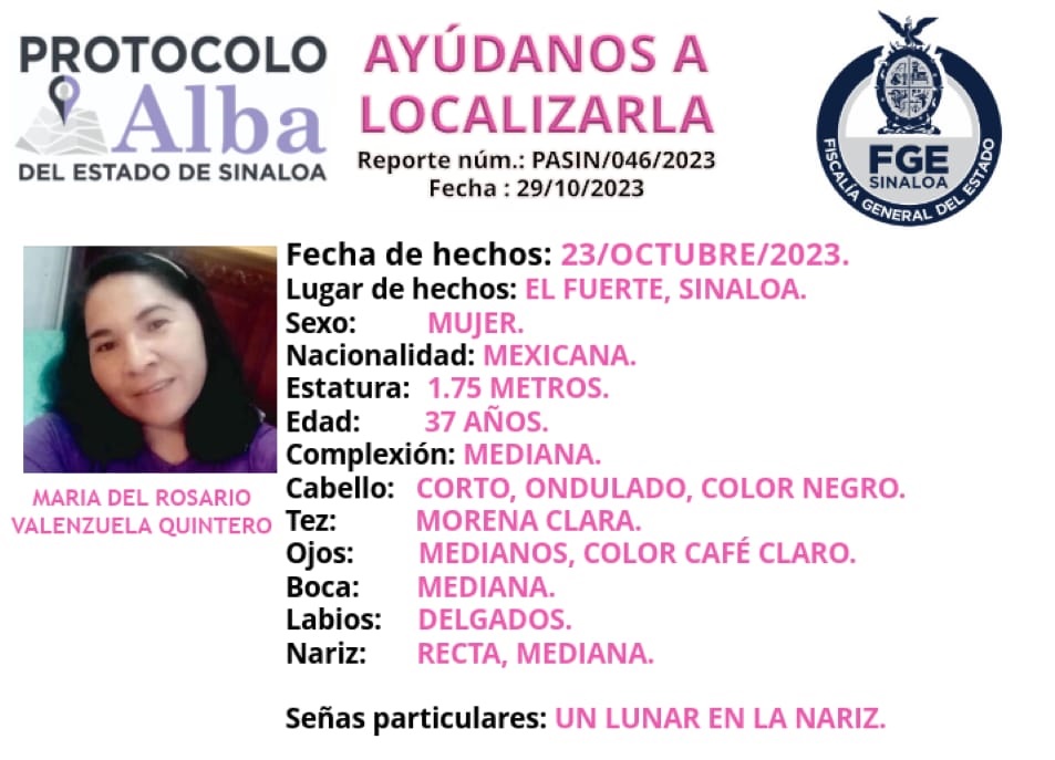 Buscan a María del Rosario desaparecida en Jahuara, El Fuerte