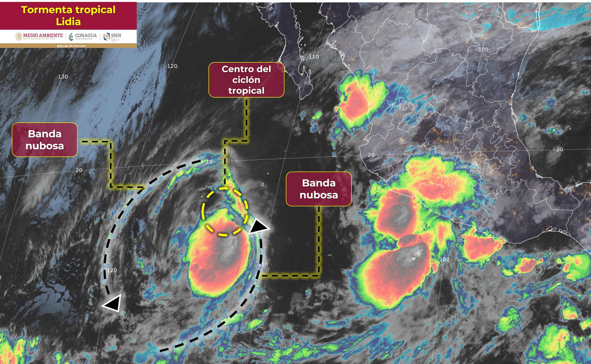 La tormenta tropical Lidia se encuentra al sur-suroeste de Baja California Sur