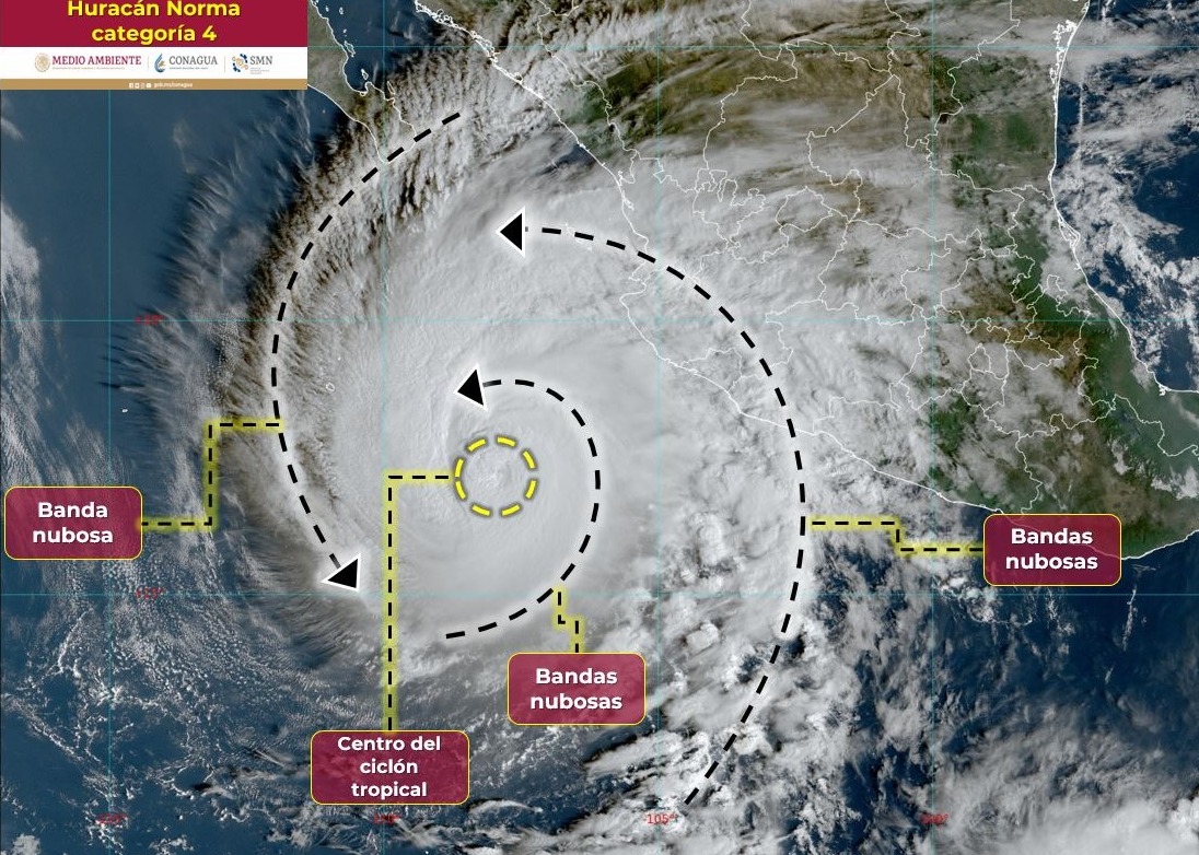‘Norma’ evoluciona rápidamente y ya es huracán categoría 4; sigue con rumbo a costas de BCS y Sinaloa