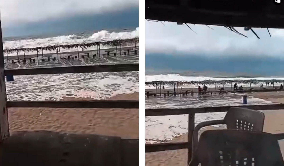 Así con intenso oleaje, bañistas desafían al mar de Las Cabras en medio de alerta por ‘Norma’