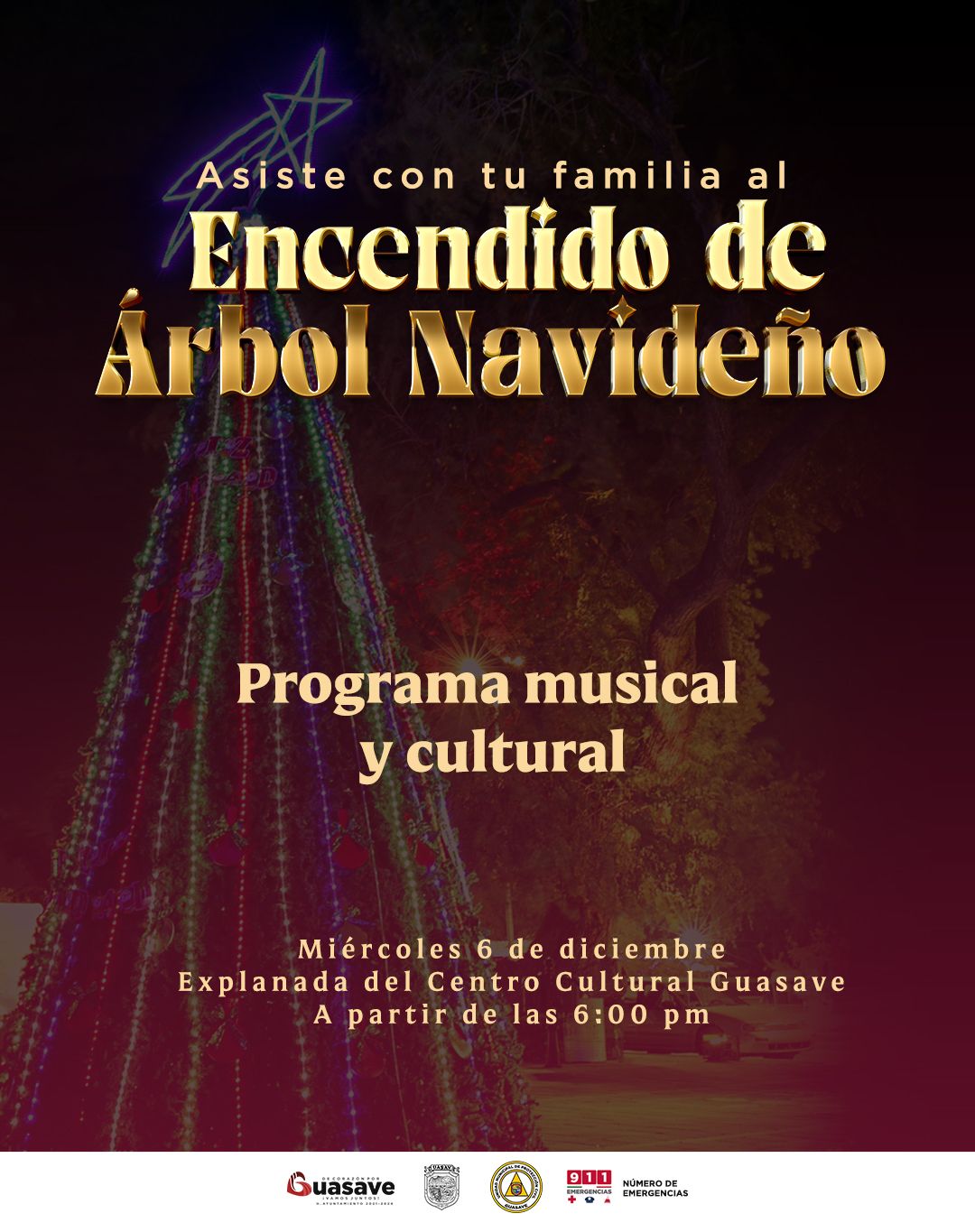 Ayuntamiento de Guasave invita al encendido del árbol donde habrá sorpresas para los niños