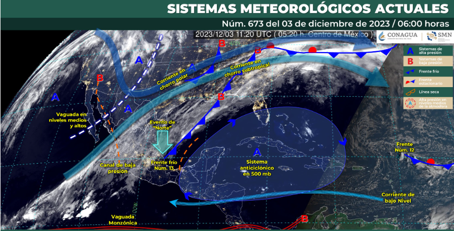 Frente frío 13 dejará lluvias, además de un ambiente gélido y nevadas en algunos estados