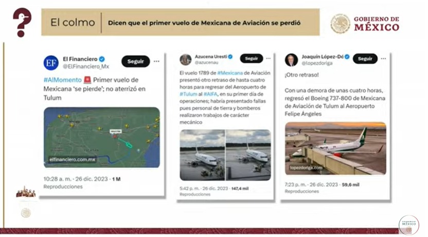 Gobierno de México justifica desvío del primer vuelo de Mexicana de Aviación