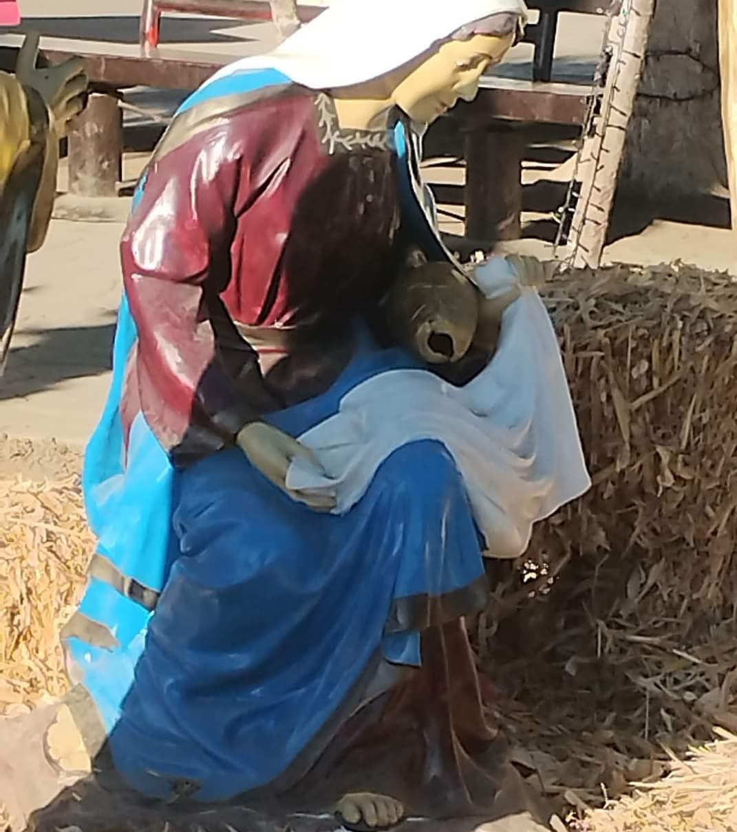 ¡Lo que faltaba! Roban figura del niño Dios del nacimiento frente a la iglesia del Rosario, en Guasave