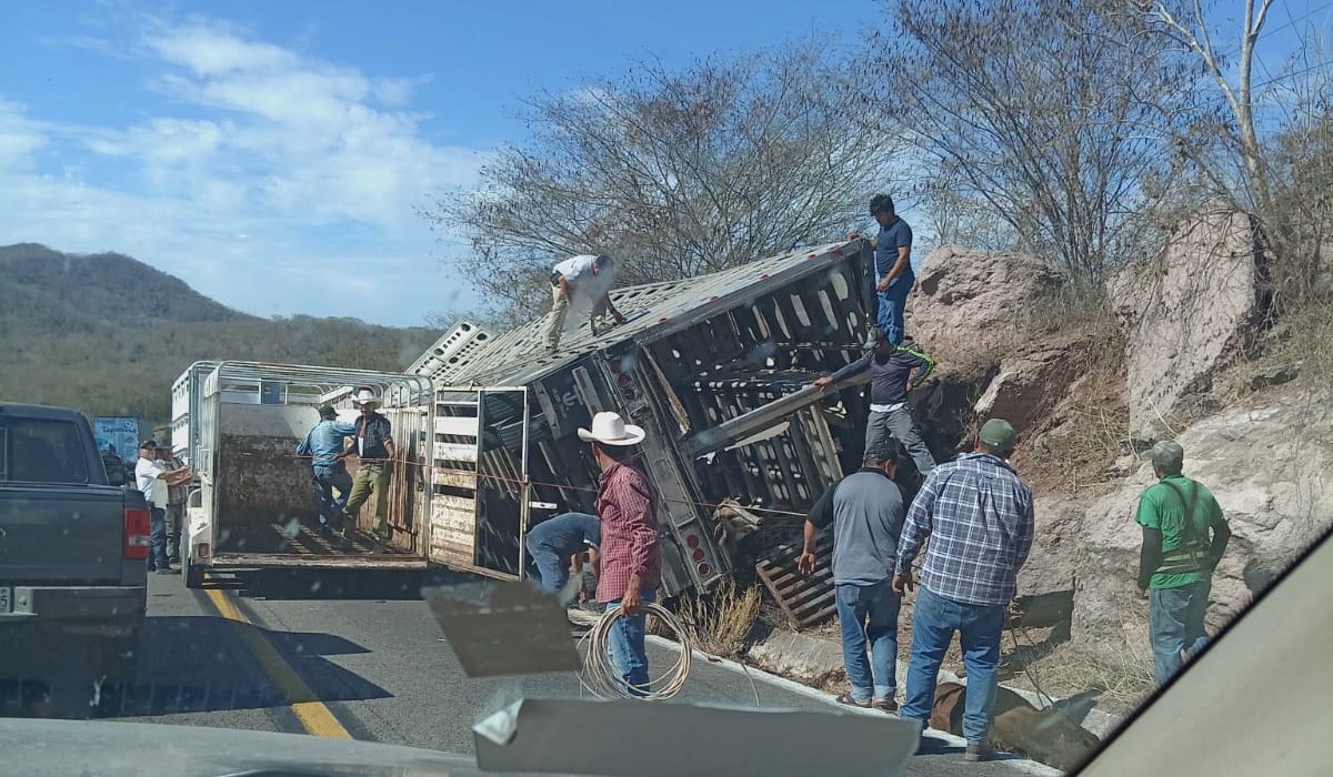 Se vuelca un camión de carga sobre la carretera libre a la altura de La Minita en La Cruz de Elota