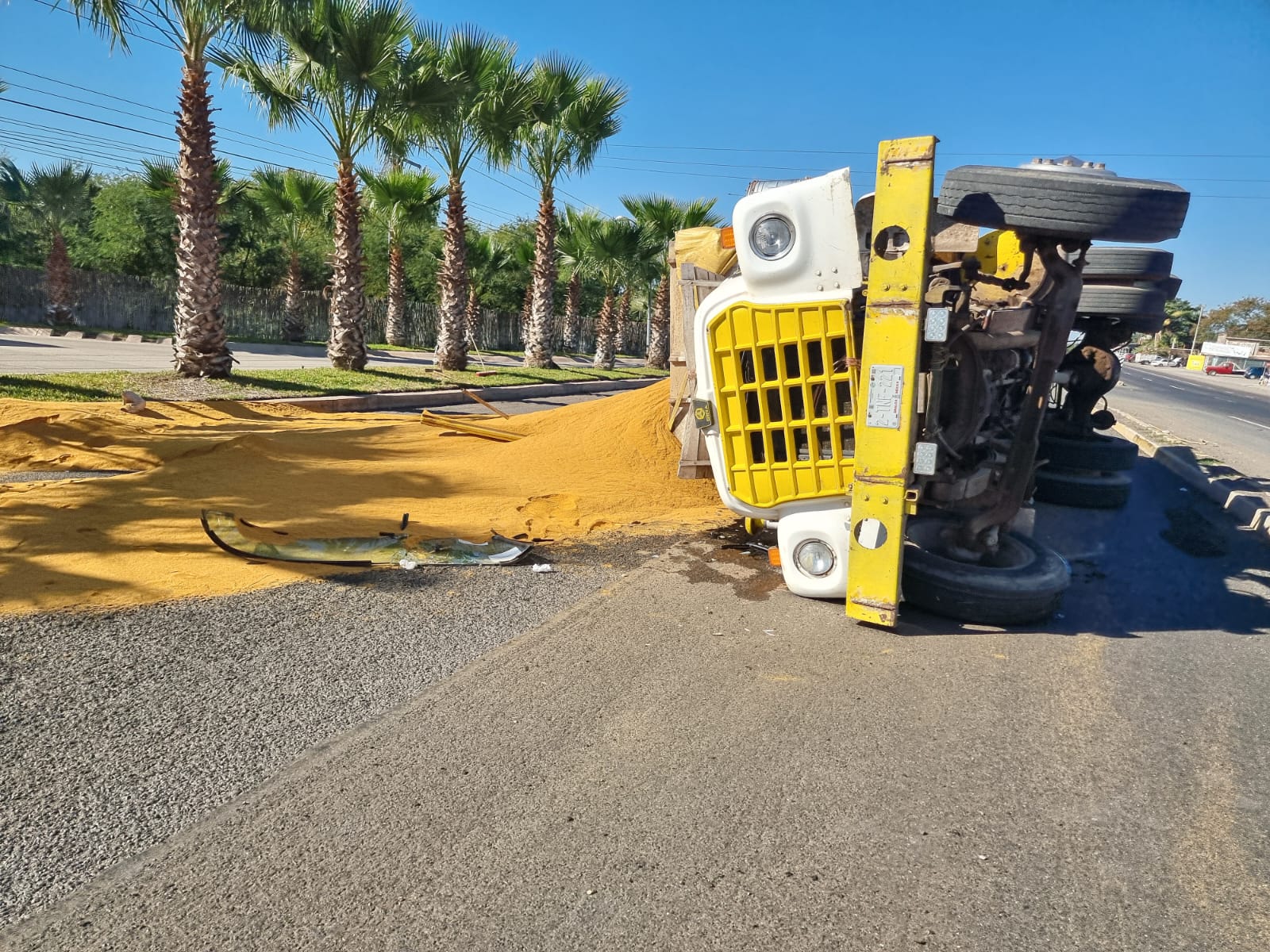 Torton cargado de soya vuelca sobre la México 15, al sur de Culiacán