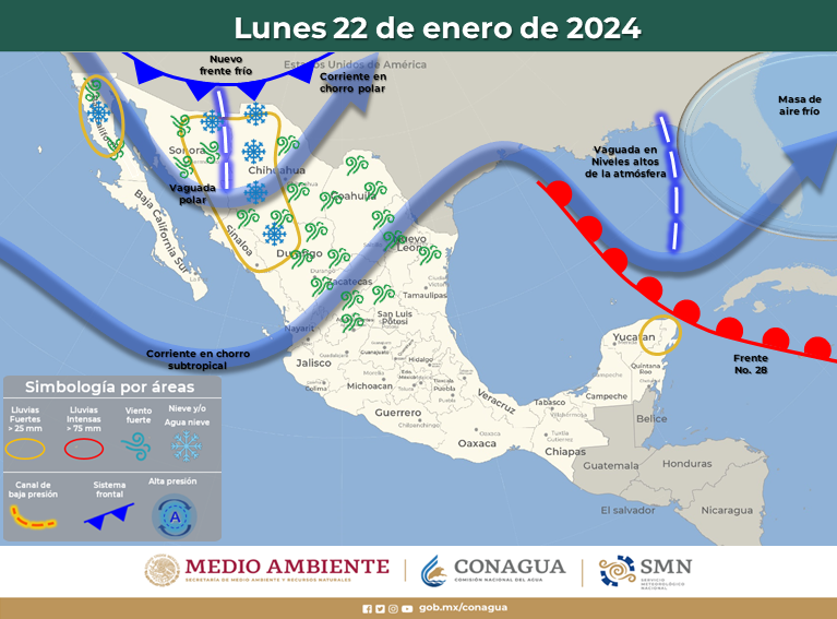 ¡Siguen llegando! Para el lunes el frente frío No 29 estará frente al noroeste del país