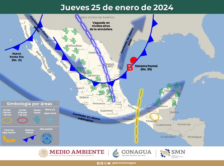 ¡Cumplido! Con el frente frío No 31 de mañana, se alcanza el pronóstico de 10 eventos para enero
