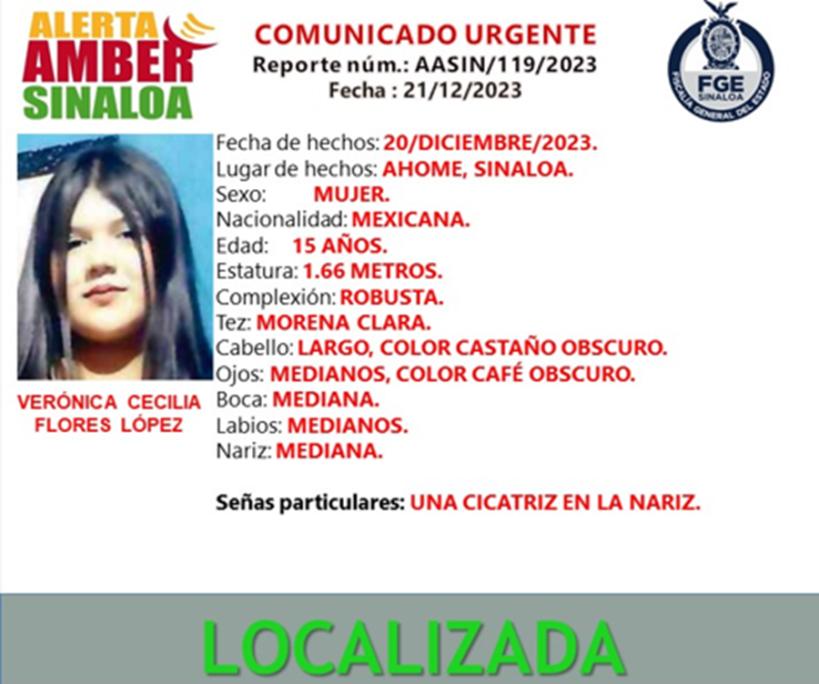 Sana y salva localizan a Verónica Cecilia, de 15 años, desaparecida en Los Mochis