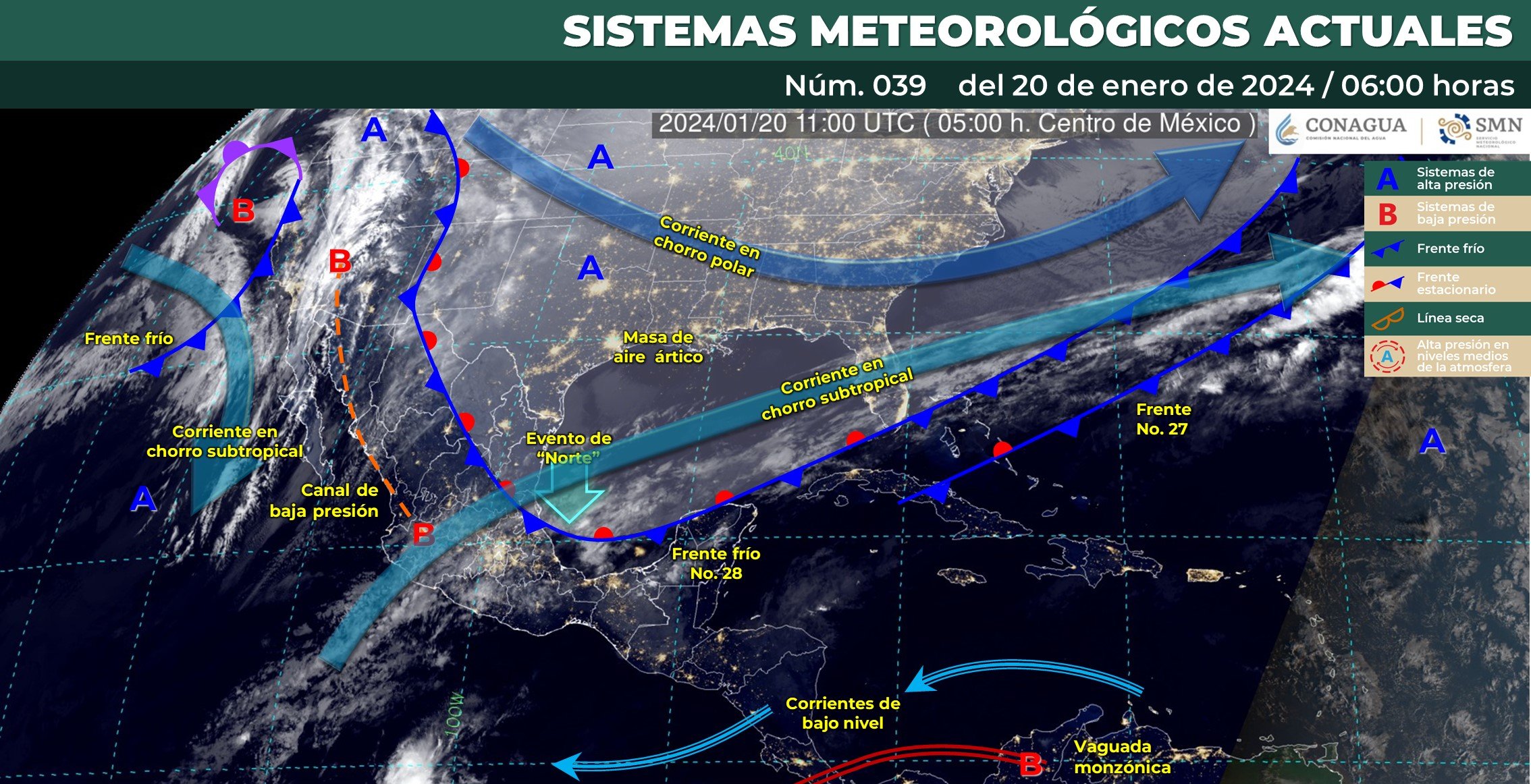 Frente frío No. 28 causa lluvias intensas en Veracruz, Oaxaca, Chiapas y Tabasco