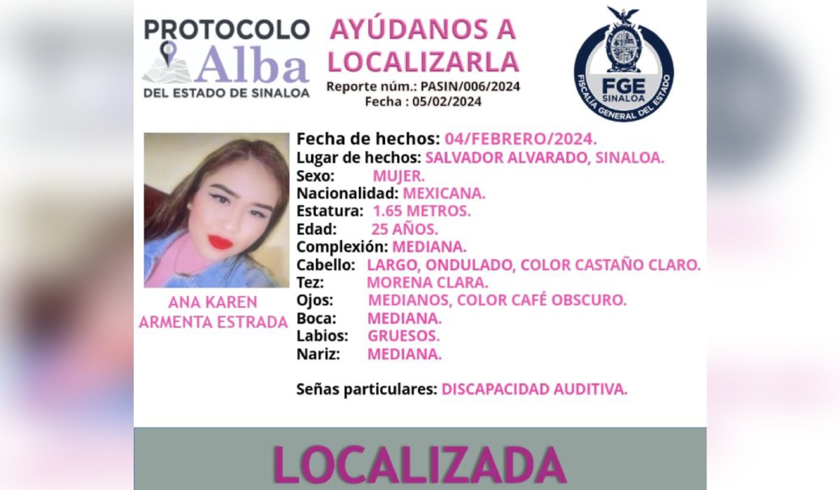 Localizan a Ana Karen quien estaba desaparecida desde el pasado 4 de enero en Salvador Alvarado