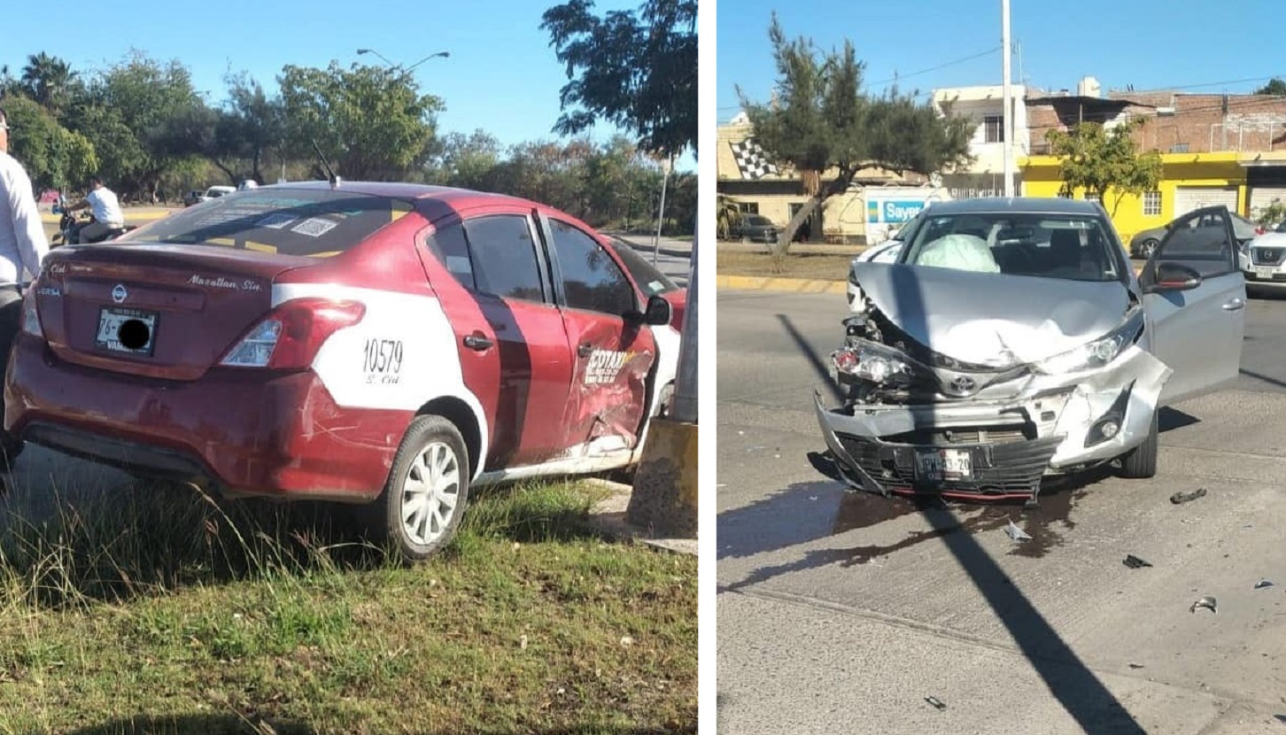 Taxista se brinca su alto obligatorio y provoca choque en Mazatlán