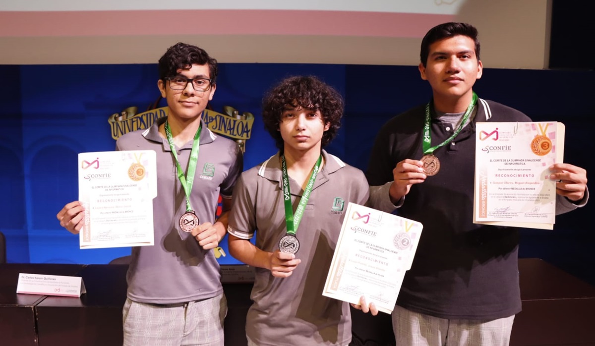 Tres alumnos de Cobaes obtienen medallas en la Olimpiada Sinaloense de Informática 2022-2023
