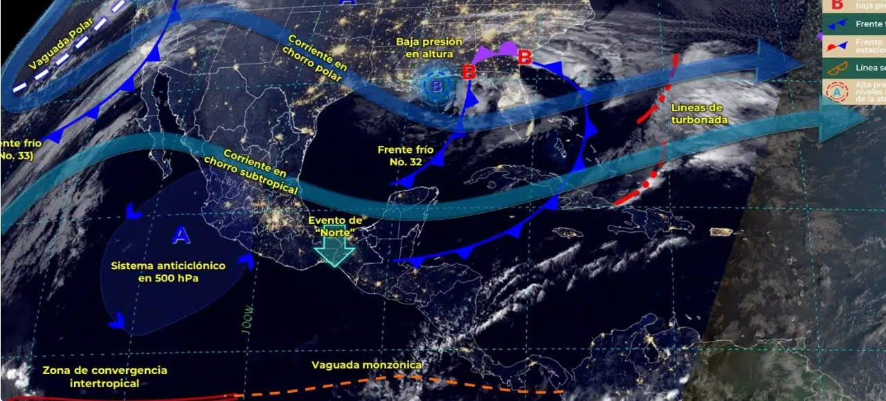 El frente frío 33 y una vaguada polar sobre el noroeste de México podría originar la sexta tormenta invernal
