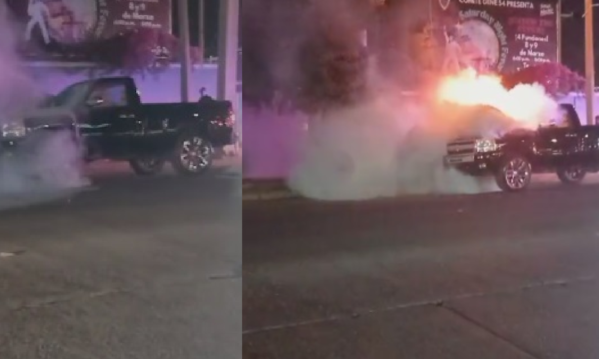 Se incendia camioneta en una de las avenidas principales de Los Mochis