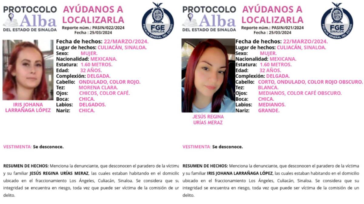 Faltan Iris Johana y Regina, mujeres ‘levantadas’ el viernes en Culiacán