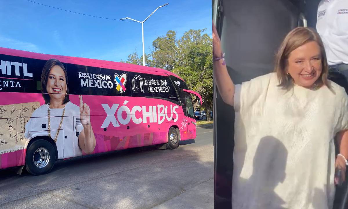 “Los quiero, vamos a ganar”: Sonriente y bajando del Xóchibus, Xóchitl Gálvez llega a Culiacán