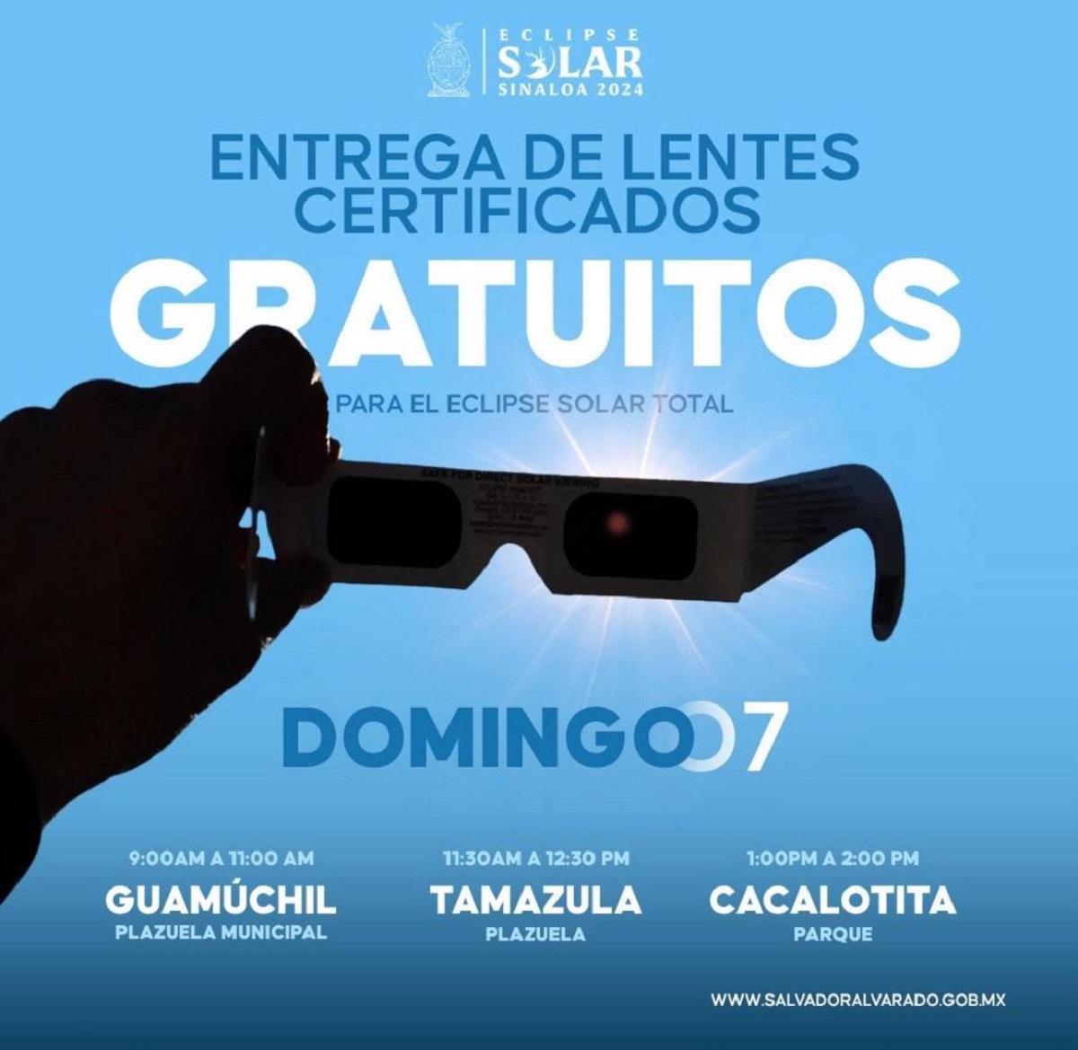 Este domingo 07, en Salvador Alvarado se harán entrega de lentes para apreciar el eclipse solar