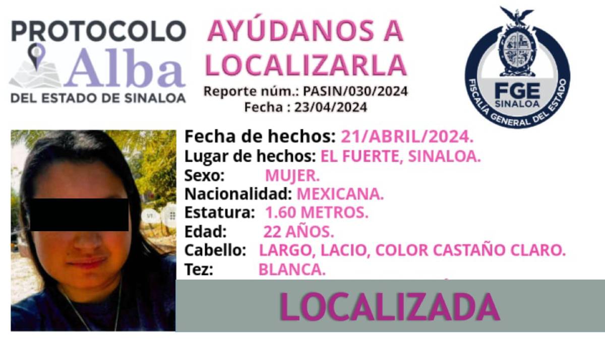 Localizan a Lucero Guadalupe, quien se encontraba desaparecida en El Fuerte