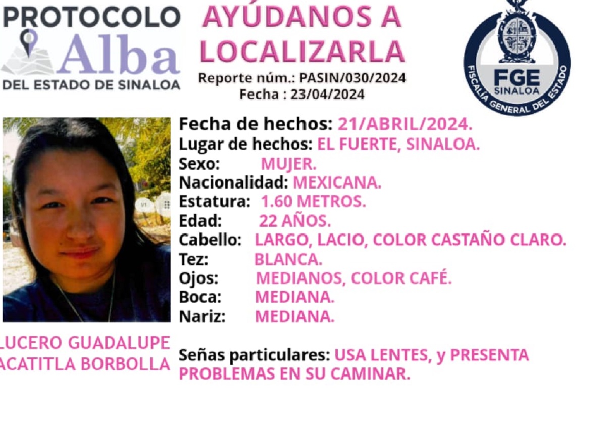 Buscan a Lucero Guadalupe desaparecida en el municipio de El Fuerte