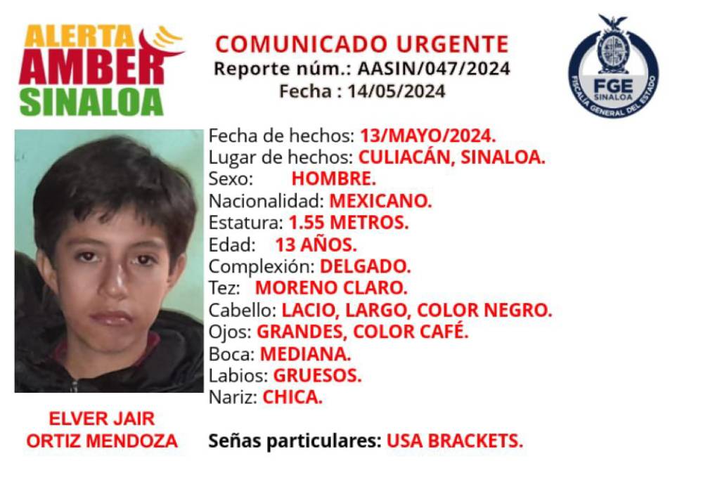 Buscan a Elver Jaír, de 13 años, por posible ‘levantón’ junto con un adulto en el Limón de los Ramos, Culiacán