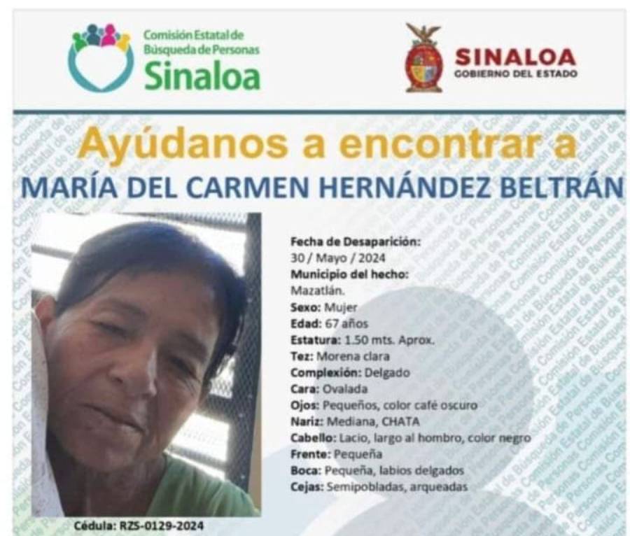 Buscan con desespero a María del Carmen en Mazatlán