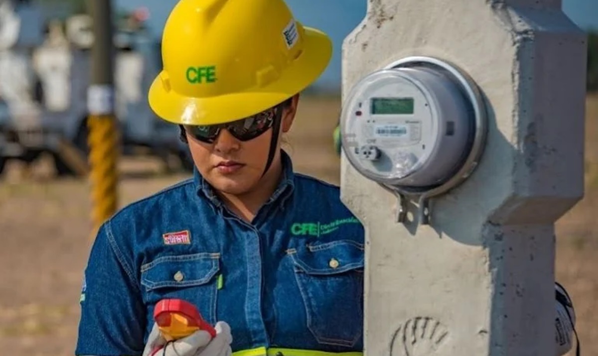 Trabajadora de CFE revisando medidor de luz