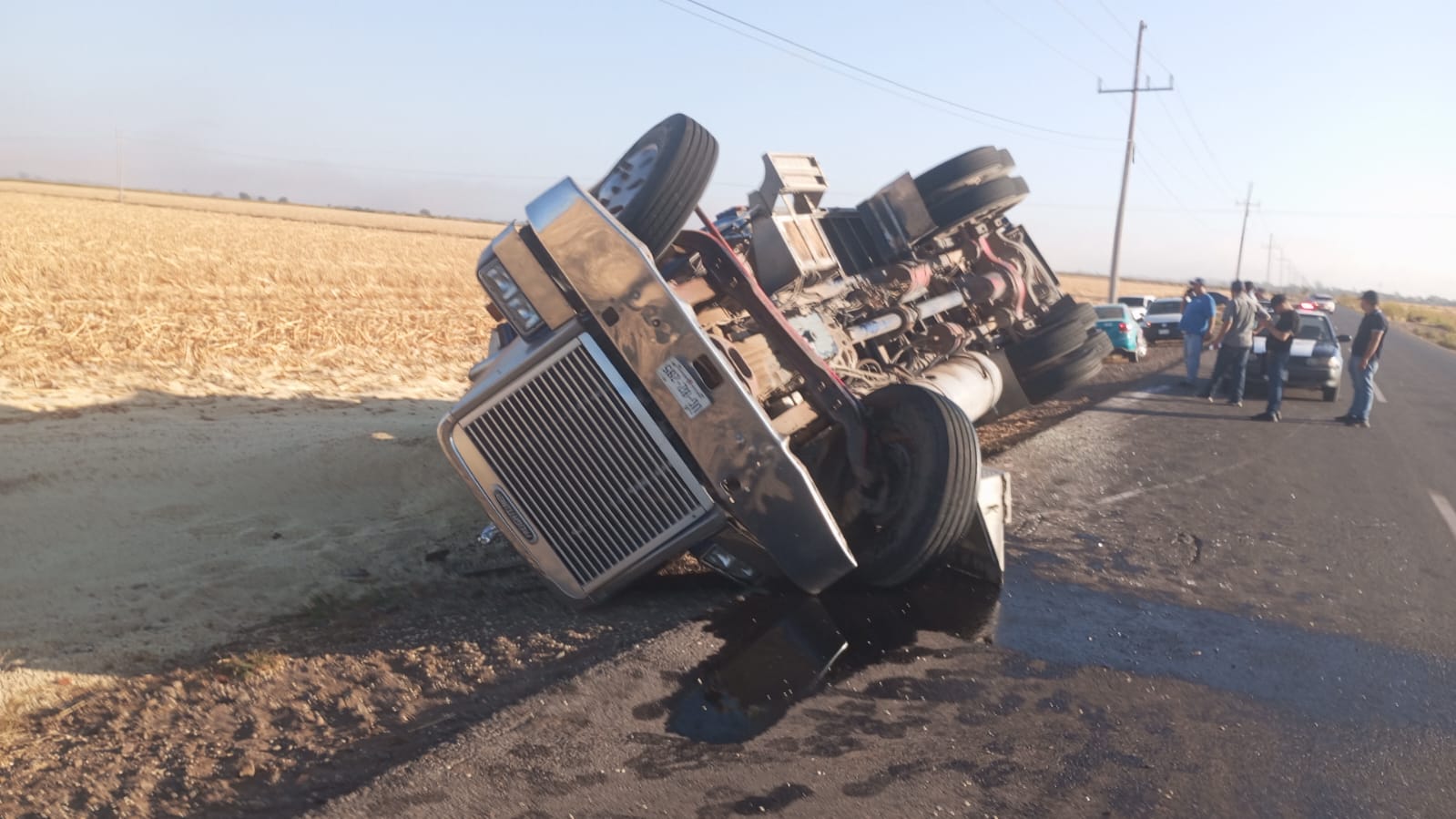 Camión cargado de maíz vuelca en carretera de Guasave; solo hubo daños materiales
