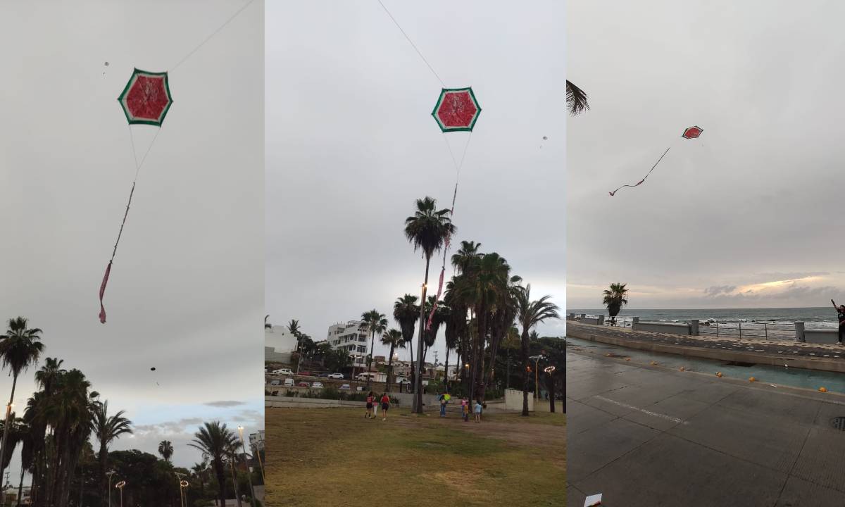 ‘Sandías’ surcaron el cielo de Mazatlán uniéndose al Vuelo Global de Papalotes en solidaridad con Gaza