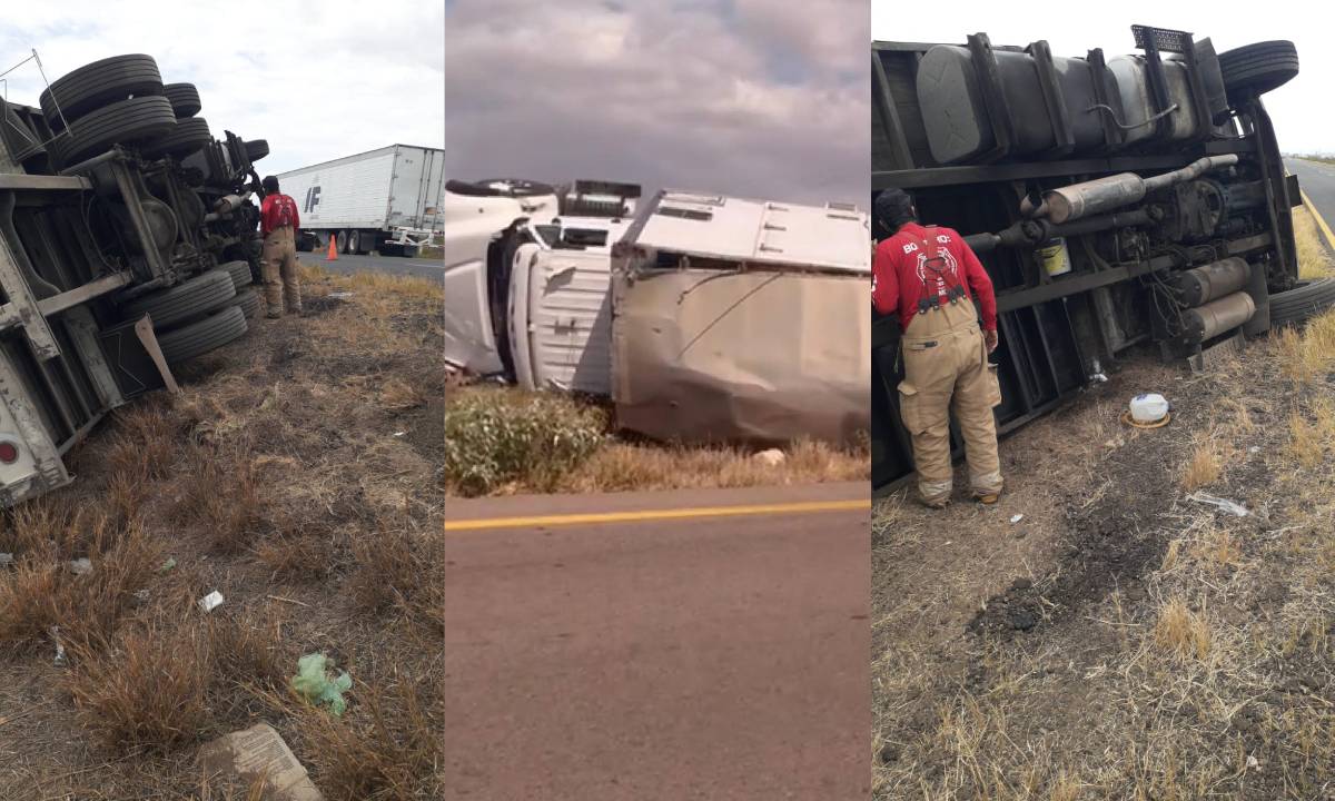 Tráiler cargado con sacos de harina de maíz sufre volcadura en la México 15, en Ahome