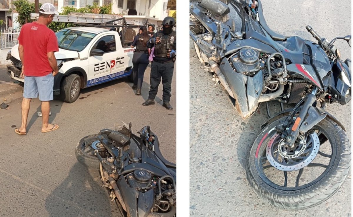 Choque entre motocicleta y automóvil deja a una persona lesionada en Mazatlán
