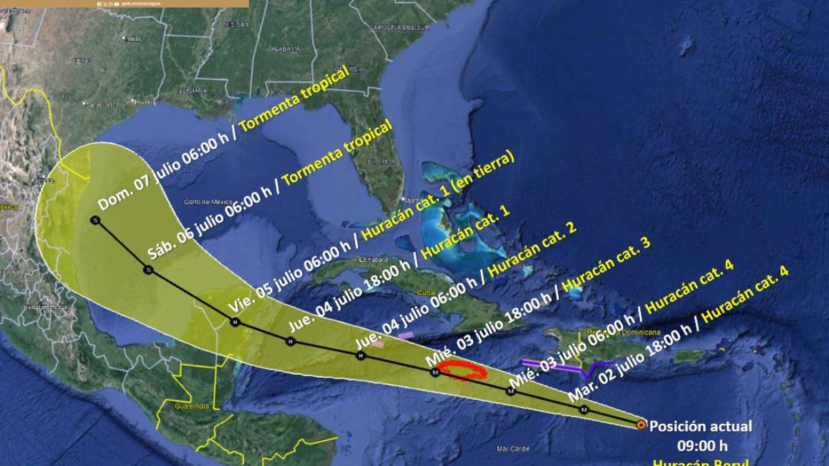 En alerta: Huracán Beryl, categoría 5,  amenaza Jamaica y México
