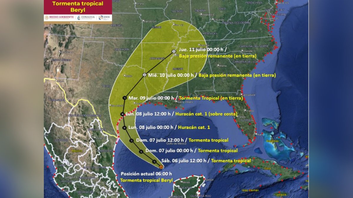 Tormenta Tropical Beryl provoca lluvias fuertes en México