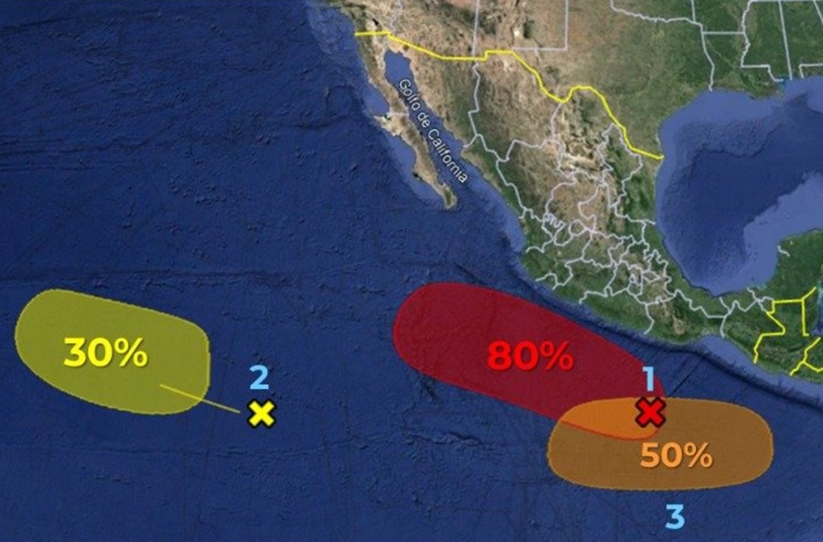¡Son 3! Monitorean zonas en el Pacífico, una de ellas incrementa su potencial de ciclón tropical