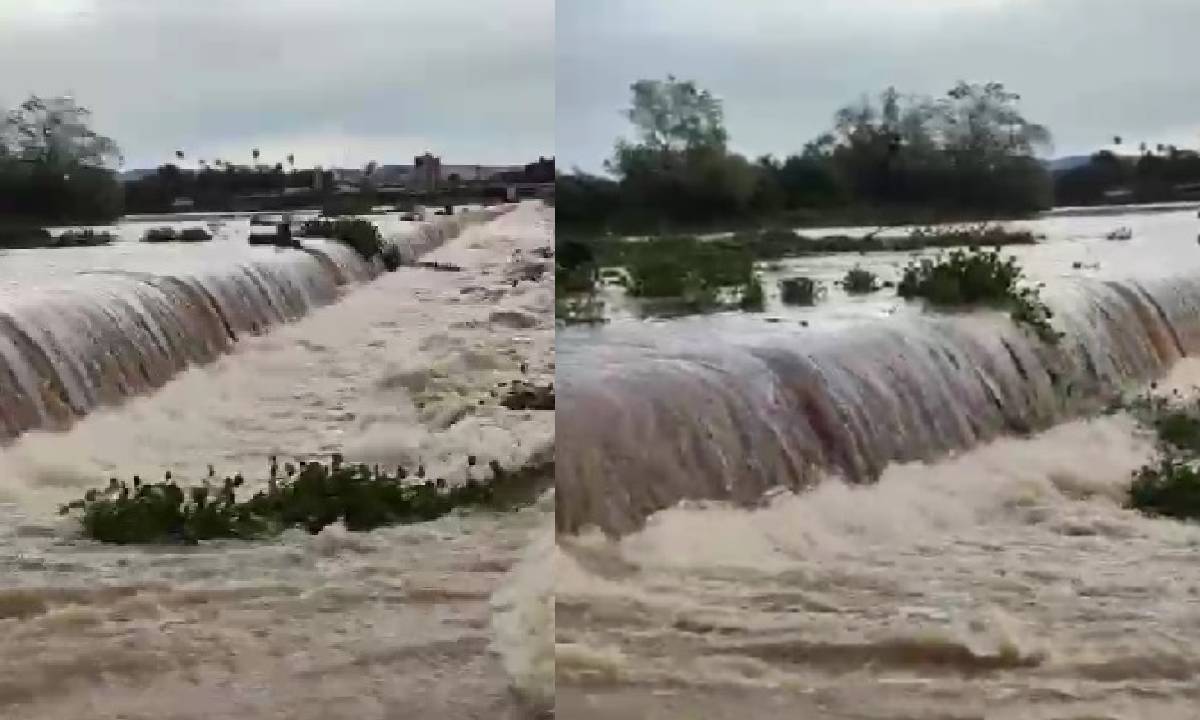 VIDEO: Tras intensa lluvia, se desborda la presa derivadora en Culiacán