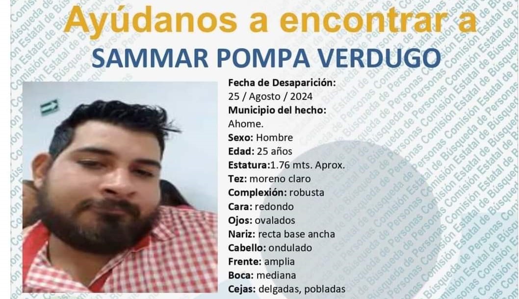 Activan alerta de búsqueda para dar con joven Sammar Pompa Verdugo desaparecido en Los Mochis