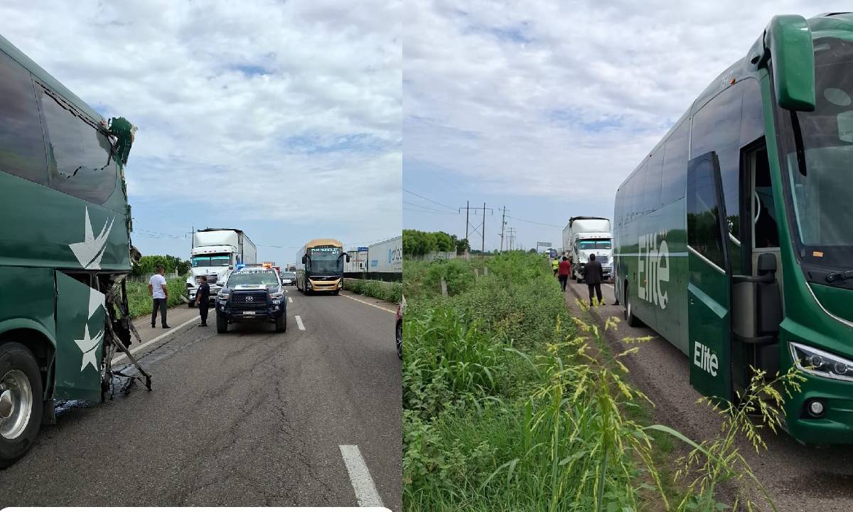 Tráiler choca a autobús de pasajeros sobre la México 15 en Guasave; hay dos lesionadas