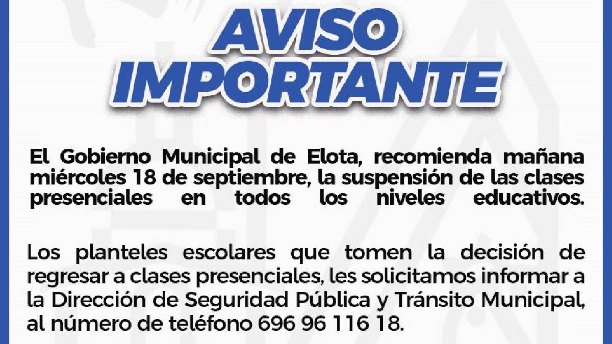 Gobierno municipal de Elota recomienda suspender o minimizar todo tipo de actividades mañana miércoles