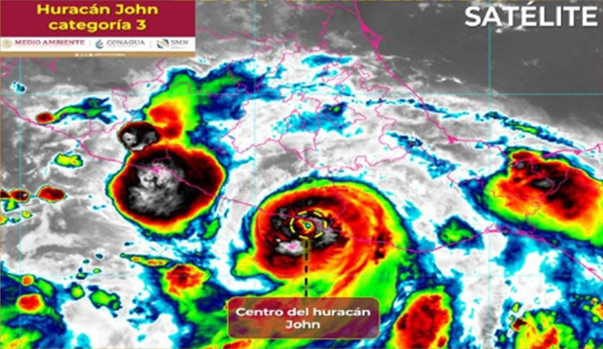 Huracán ‘John’ se intensifica a categoría 3 en el Pacífico; tocaría tierra esta noche en Guerrero