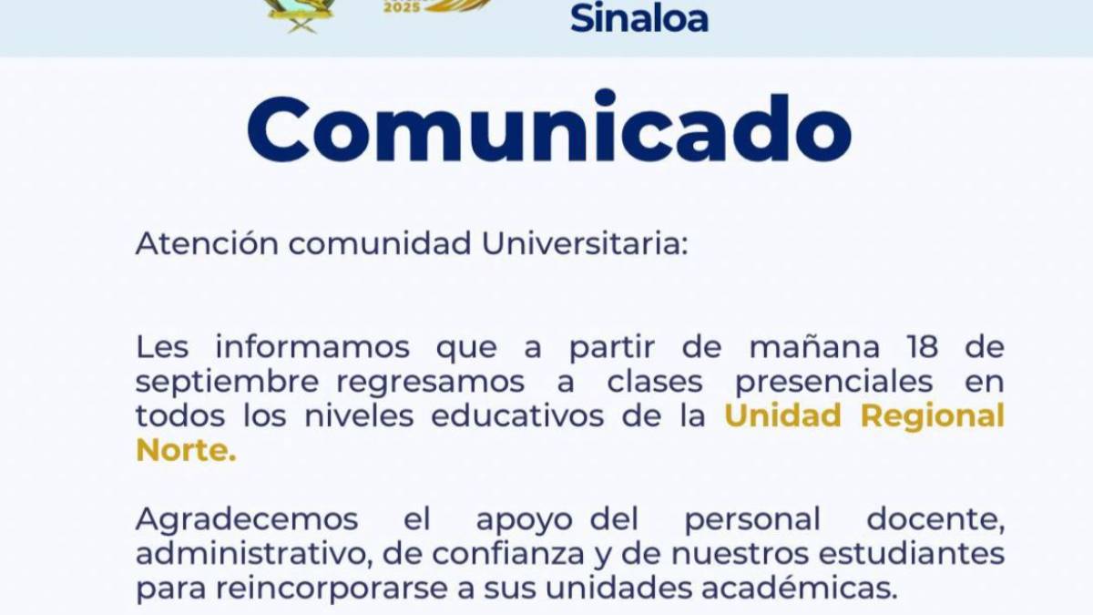 La UAS instruye regreso a clases presenciales en la zona norte del estado