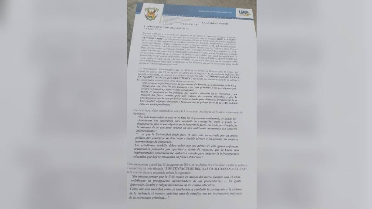 Por columna en prensa, la UAS inicia procedimiento administrativo contra docente