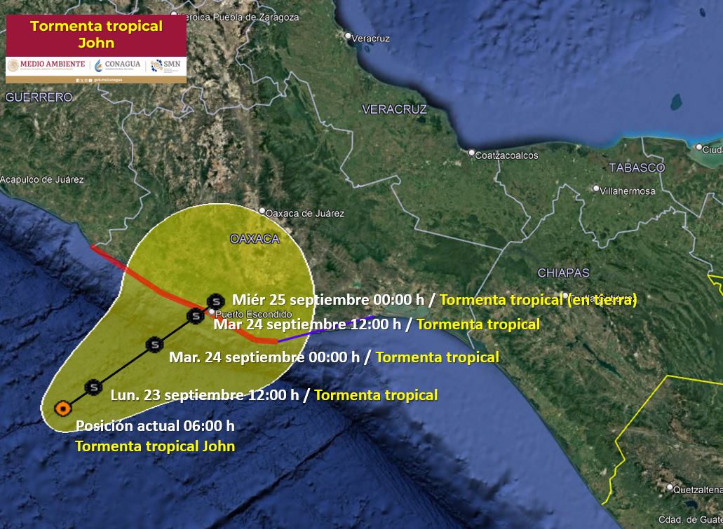 ¡Alerta! Surge la tormenta tropical John en el Pacífico frente a Oaxaca y se prevé impacte ahí mismo
