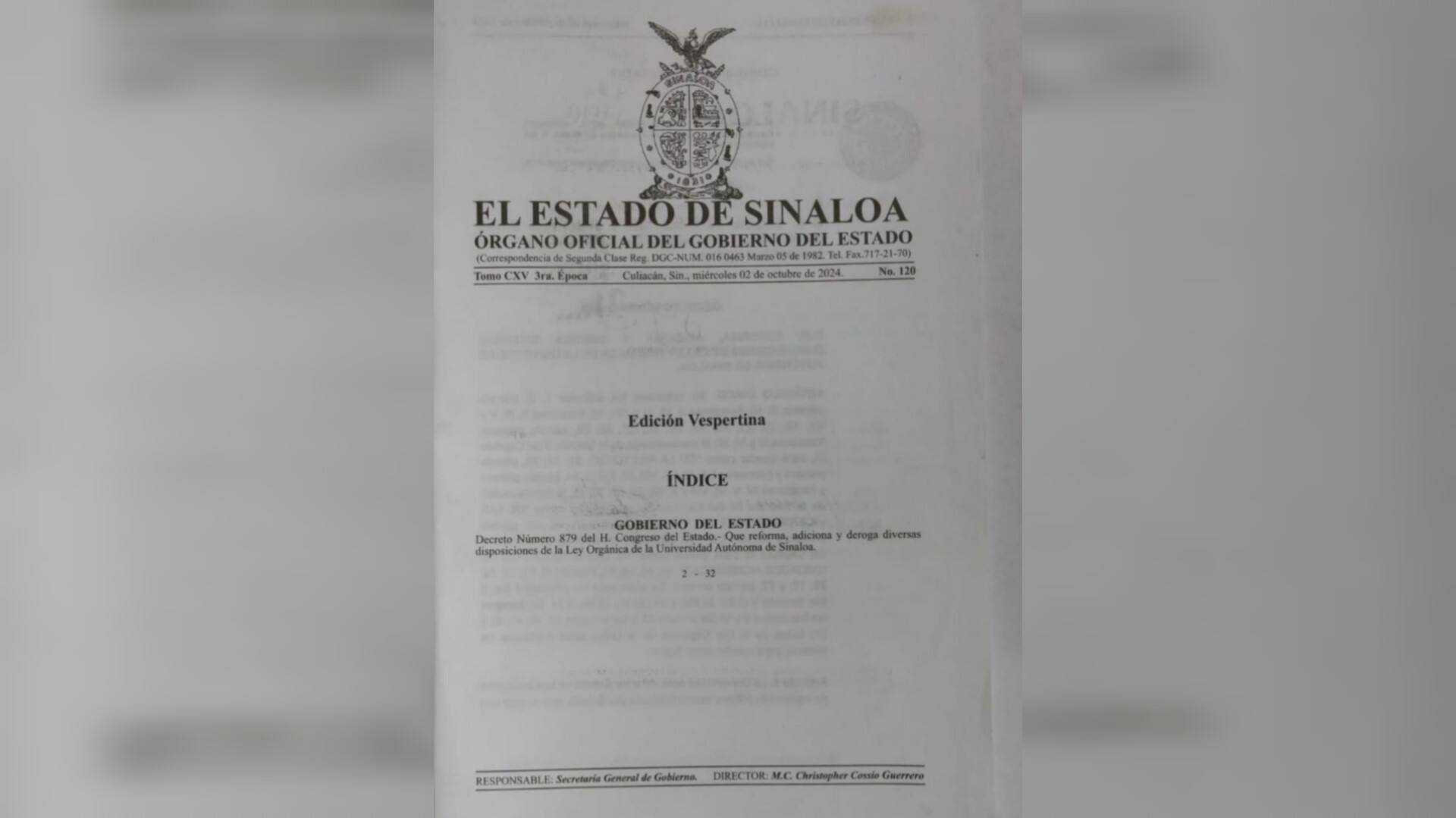 ¡Es oficial! Reformas a la Ley Orgánica de la UAS entran en vigor