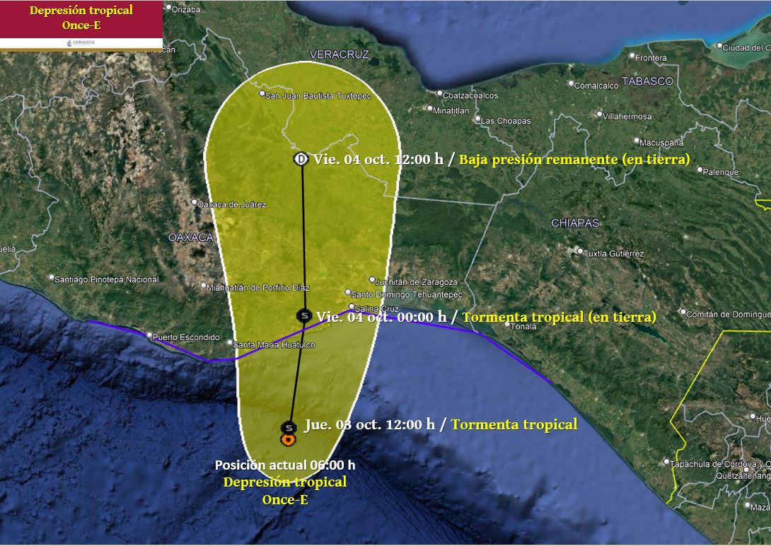 ¡Se alista Kristy! La depresión Once-E estaría tocando tierra esta noche en Oaxaca como tormenta