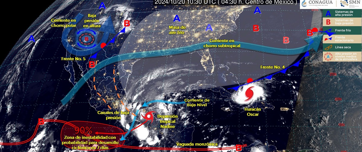 Pronóstico del clima este domingo 20 de octubre: ¿Dónde se localiza la depresión tropical Nadine?