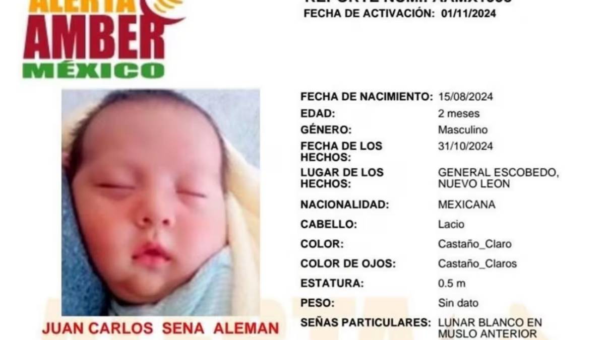 Activan Alerta Amber Nacional por bebé robado en Nuevo León