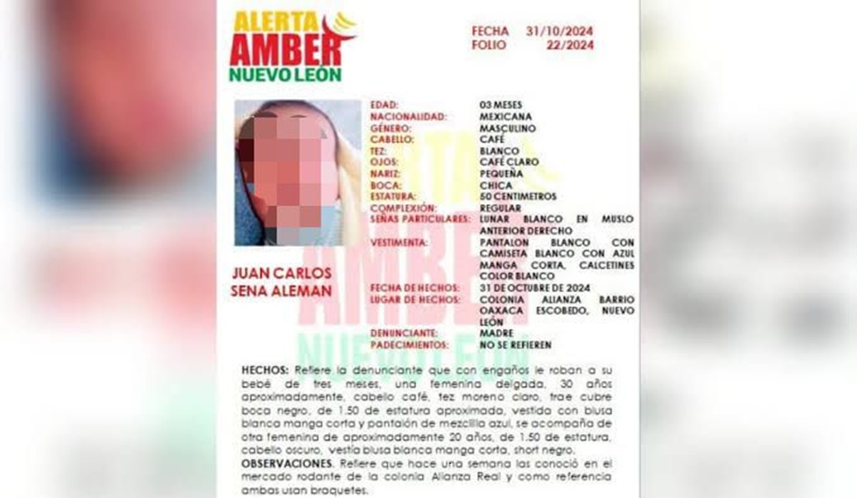 Localizan sano y salvo a Juan Carlos, bebé robado en Escobedo, Nuevo León