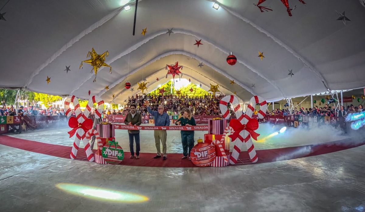 Rocha Moya encabeza inauguración de pista de hielo en Culiacán, ya puedes asistir a disfrutar de este espacio