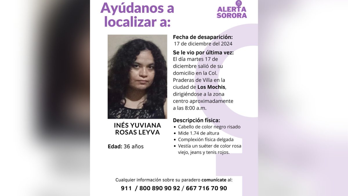 Inés Yuviana es buscada en Los Mochis, desapareció el 17 de diciembre del presente año