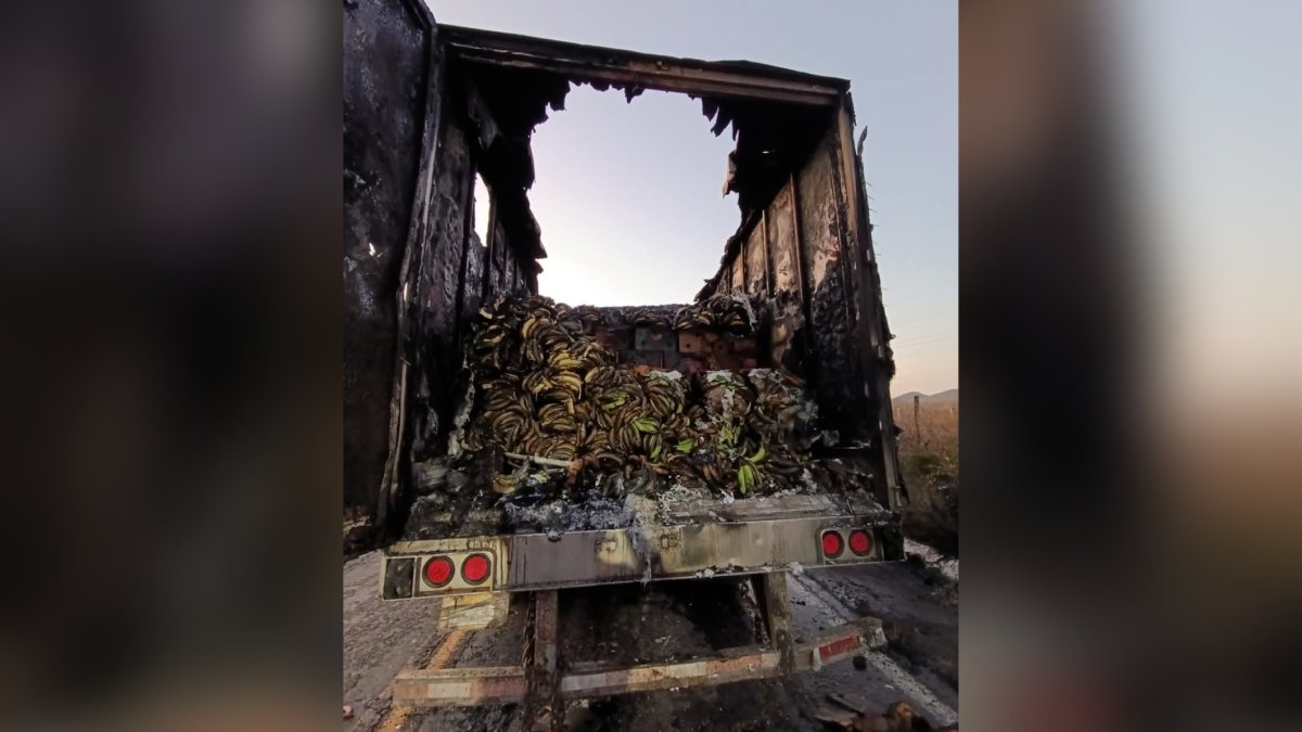 Incendio consume tráiler que transportaba plátano en Rosario